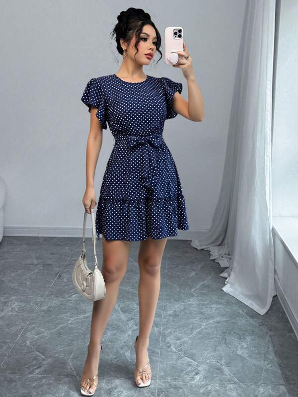Vestido Curto Com Babados E Estampa Poá Casual