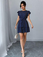 Vestido Curto Com Babados E Estampa Poá Casual
