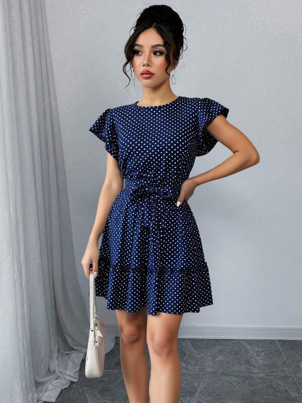Vestido Curto Com Babados E Estampa Poá Casual