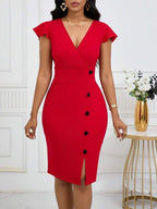 Vestido Midi Transpassado Com Botões Evasê