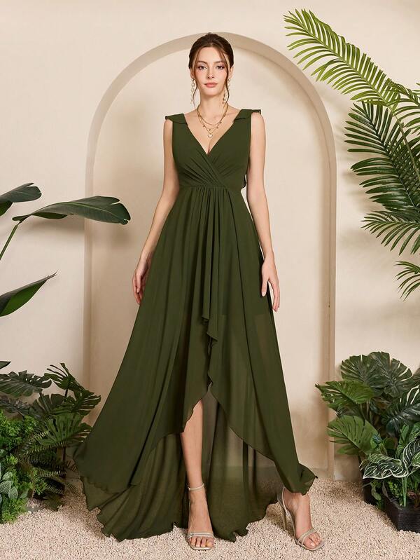 Vestido Longo Transpassado Com Barra Assimétrica
