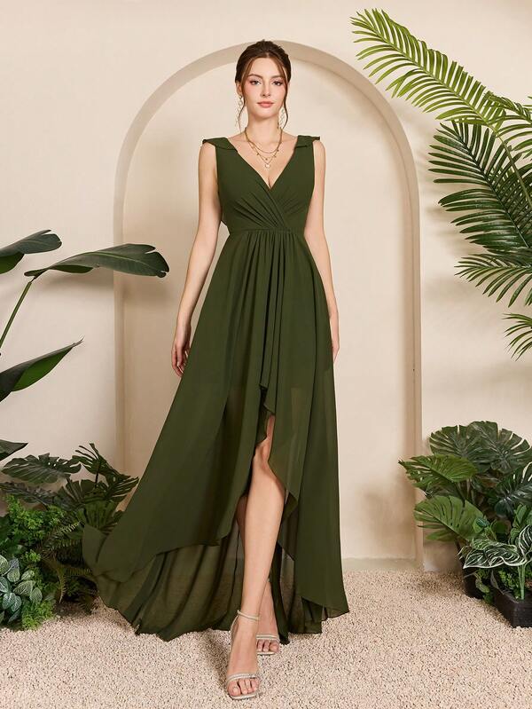 Vestido Longo Transpassado Com Barra Assimétrica