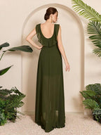 Vestido Longo Transpassado Com Barra Assimétrica