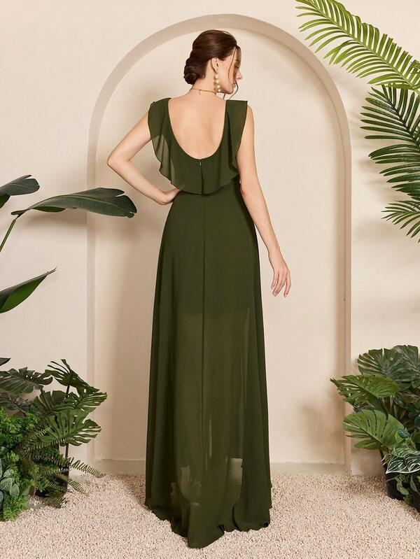 Vestido Longo Transpassado Com Barra Assimétrica