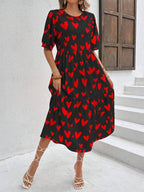 Vestido Longo Com Estampa Coração E Babados Casuais