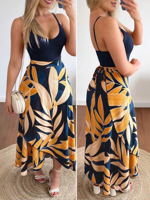 Vestido Longo Com Alças Finas E Estampa Tropical Resort