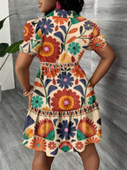 Vestido Chemise Curto Com Botões Estampa Floral