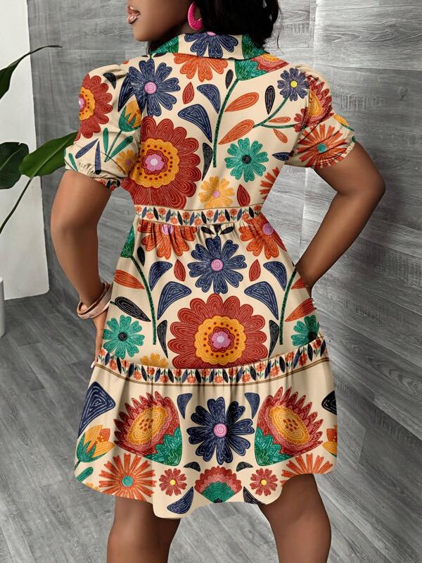 Vestido Chemise Curto Com Botões Estampa Floral