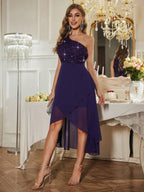 Vestido Longo Ombro Único Com Paetês E Barra Mullet