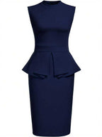 Vestido Midi Ajustado Com Peplum Estilo Minimalista