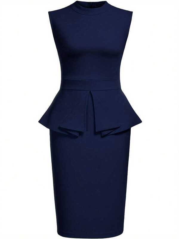 Vestido Midi Ajustado Com Peplum Estilo Minimalista