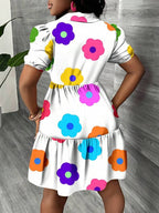 Vestido Chemise Curto Com Babados E Estampa Floral