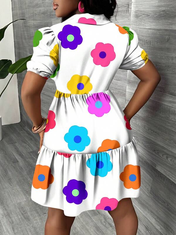 Vestido Chemise Curto Com Babados E Estampa Floral