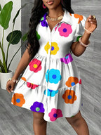 Vestido Chemise Curto Com Babados E Estampa Floral