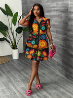 Vestido Chemise Curto Com Botões Estampa Floral