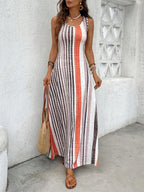 Vestido Longo Regata Com Estampa Listrada Estilo Resort