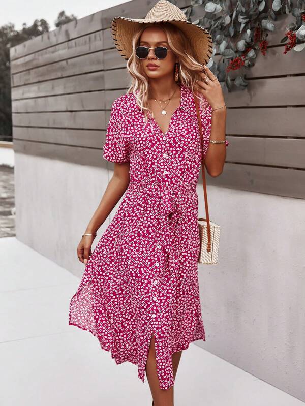 Vestido Midi Com Faixa E Estampa Floral Delicada