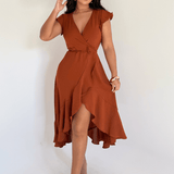 Vestido Midi Transpassado Com Babados E Amarração