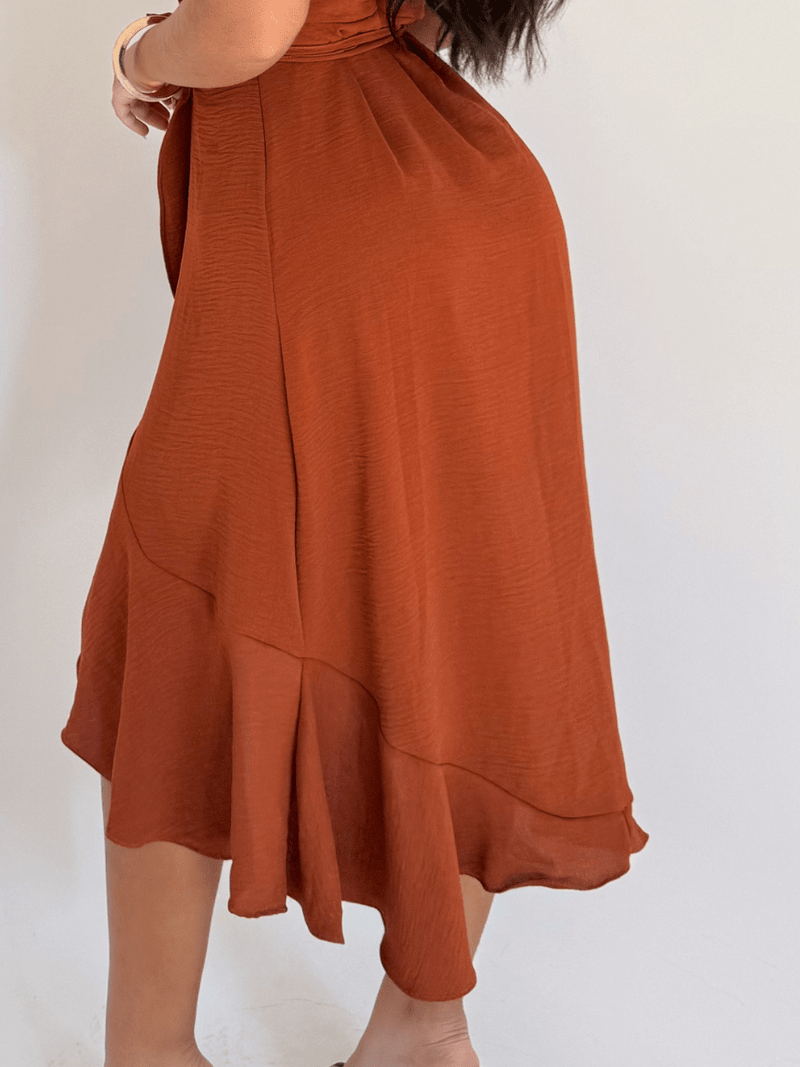 Vestido Midi Transpassado Com Babados E Amarração