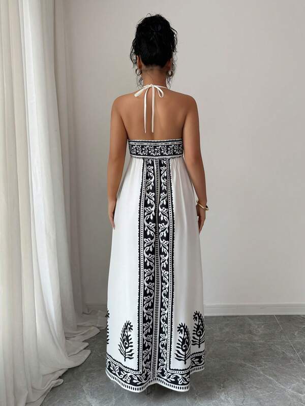 Vestido Longo Frente Única Estampado Estilo Resort