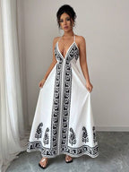 Vestido Longo Frente Única Estampado Estilo Resort