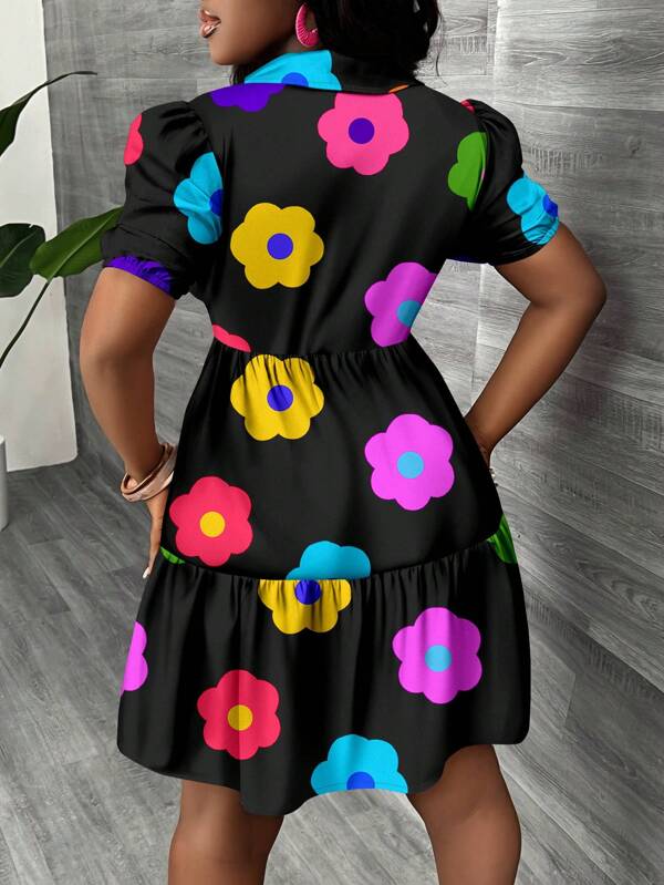 Vestido Chemise Curto Com Babados E Estampa Floral