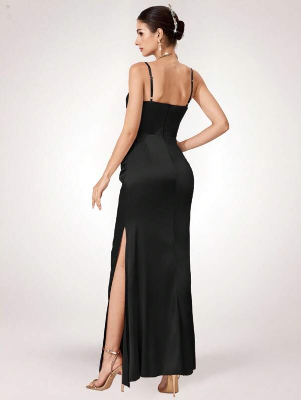 Vestido Longo Com Corselet E Fenda Lateral