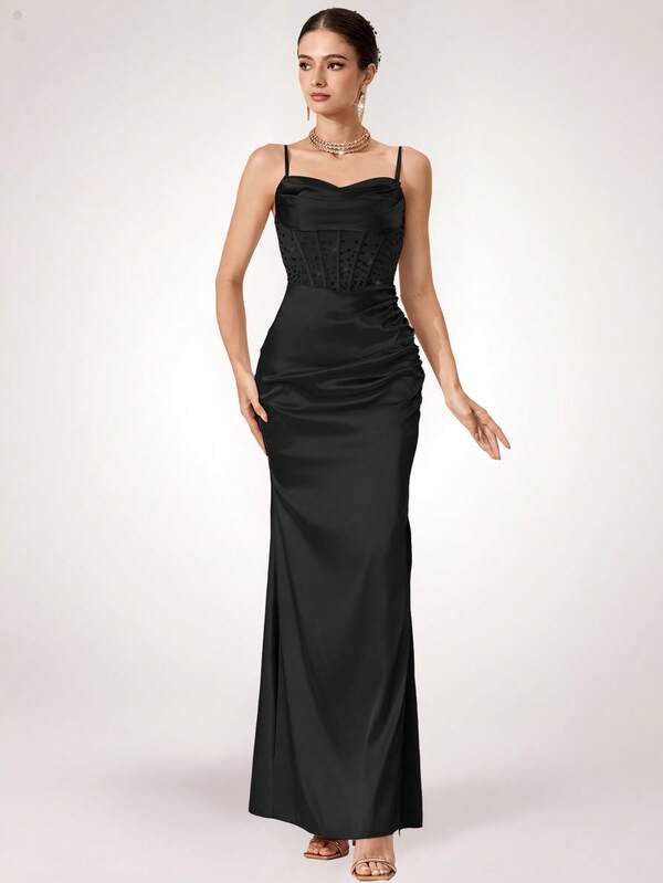 Vestido Longo Com Corselet E Fenda Lateral