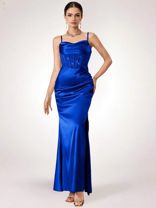 Vestido Longo Com Corselet E Fenda Lateral