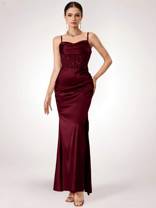 Vestido Longo Com Corselet E Fenda Lateral