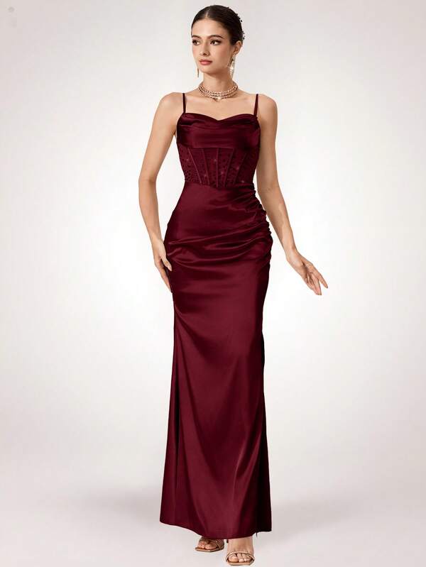 Vestido Longo Com Corselet E Fenda Lateral