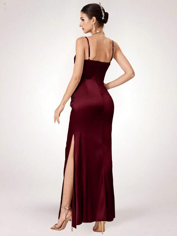 Vestido Longo Com Corselet E Fenda Lateral
