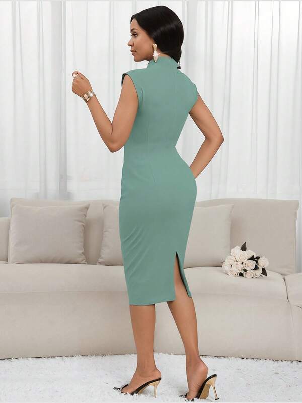 Vestido Midi Transpassado Com Drapeado Minimalista