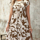 Vestido Midi Soltinho Com Recortes Estampa Abstrata Casual