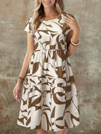 Vestido Midi Soltinho Com Recortes Estampa Abstrata Casual