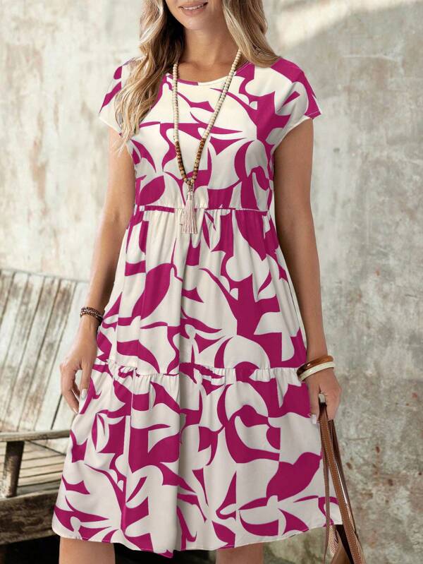 Vestido Midi Soltinho Com Recortes Estampa Abstrata Casual