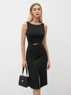 Vestido Midi Ajustado Com Fenda Estilo Minimalista