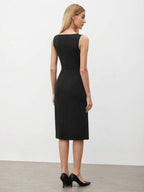 Vestido Midi Ajustado Com Fenda Estilo Minimalista