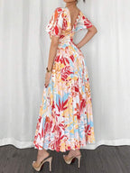 Vestido Longo Decote V Com Estampa Tropical Resort