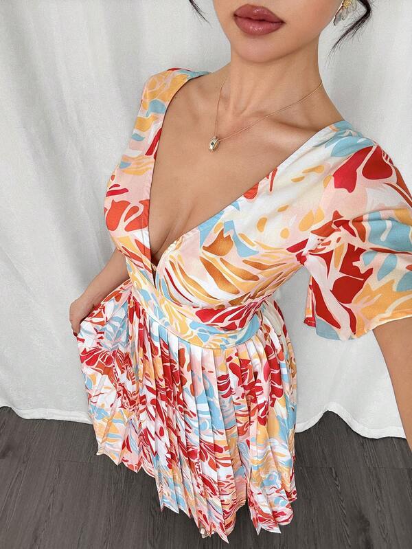 Vestido Longo Decote V Com Estampa Tropical Resort