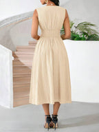 Vestido Midi Evasê Com Decote Transpassado Plissado