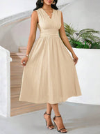 Vestido Midi Evasê Com Decote Transpassado Plissado