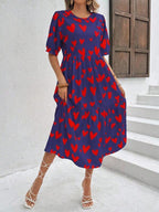 Vestido Longo Com Estampa Coração E Babados Casuais