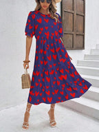 Vestido Longo Com Estampa Coração E Babados Casuais