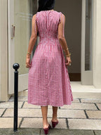 Vestido Midi Com Lastex Estampa Vichy E Amarração