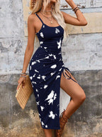 Vestido Midi Ajustado Com Franzido E Fenda Lateral