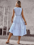 Vestido Midi Evasê Sem Mangas Com Lastex Estilo Romântico