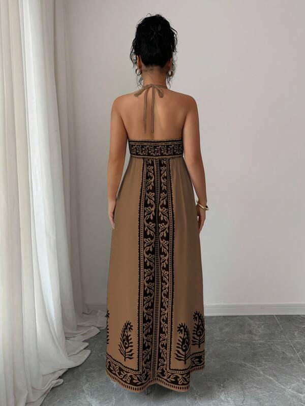 Vestido Longo Frente Única Estampado Estilo Resort