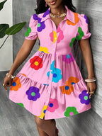 Vestido Chemise Curto Com Babados E Estampa Floral