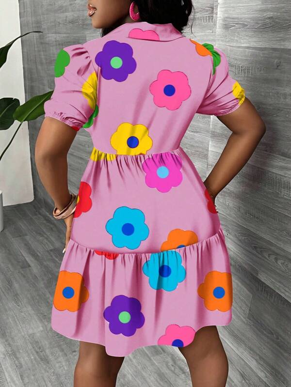 Vestido Chemise Curto Com Babados E Estampa Floral